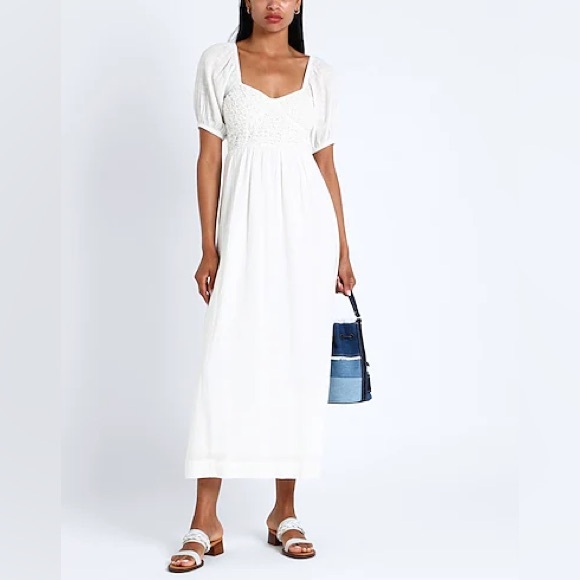 Topshop White Smocked Midi Dress - Picture 7 of 7
